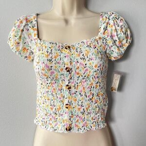 Mudd Floral Smocked Button Crop Top Size S  NWT